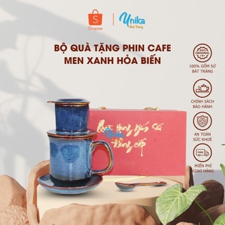 Bộ quà tặng phin cafe men xanh hỏa biến cao cấp - Gốm sứ cao cấp Bát Tràng