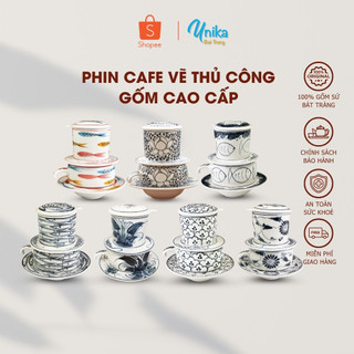 Phin vẽ thủ công Bát Tràng - Bộ Phin Pha Cà Phê Gốm Sứ - Phin Cafe Gốm Bát Tràng