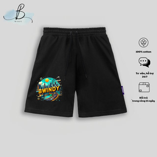 Quần Thun Ngố Nam Họa Tiết Bwindy Short Nỉ Đùi Dày Dặn Có Túi Kèm Dây Rút