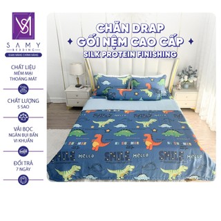 Bộ Chăn Ga Gối Lụa Tencel Coolsilk SAMY BEDDING Cao Cấp Họa Tiết Khủng Long
