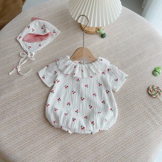 Set Body cherry siêu ngọt kèm nón tai thỏ cho bé gái, bodysuit bé gái thiết kế - Chất liệu xô muslin mềm mát và an toàn