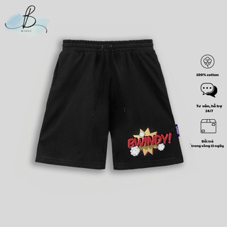 Quần Thun Ngố Nam Họa Tiết Logo Local Brand Bwindy Short Nỉ Đùi Dày Dặn Có Túi Kèm Dây Rút