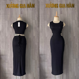 Đầm body tay dài xẻ tà hở eo