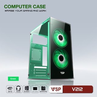 VỎ CASE MÁY TÍNH VSP V212 - ĐEN/XANH/TRẮNG - KHÔNG KÈM FAN