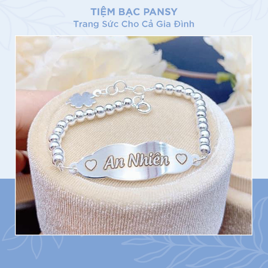 Lắc bạc cho bé hình mây khắc tên PANSY - Lắc bi bạc ta trẻ em cao cấp