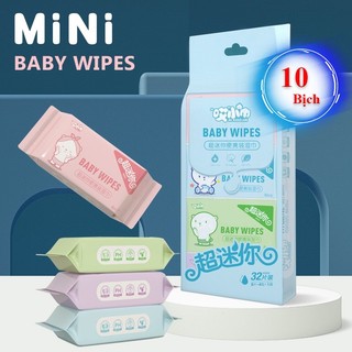 Combo 10 bịch khăn ướt mini bỏ túi - 1 bịch chứa 8 gói nhỏ bên trong