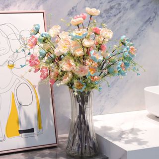 Hoa Trà Gạo Cổ, một cành 60cm, gồm 5 đầu bông và nhiều búp non, nhiều màu, trang trí nhà cửa decor, hoa để bàn