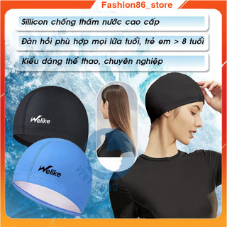 Mũ bơi nón bơi người lớn trẻ em nam nữ chất liệu silicon cao cấp thời trang co giãn mềm mại chống nước trùm được tóc búi