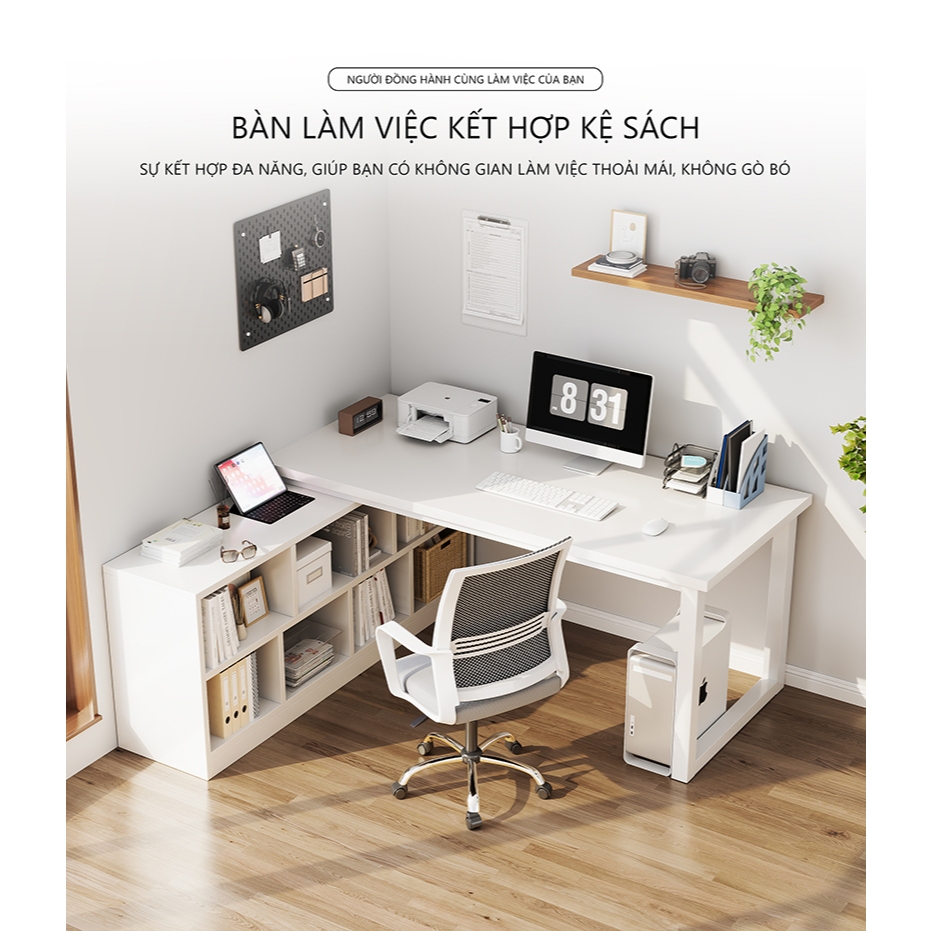 Bàn làm việc góc chữ L kết hợp tủ sách thông minh, tiết kiệm diện tích thương hiệu UNLIMI - GM131 | BigBuy360 - bigbuy360.vn