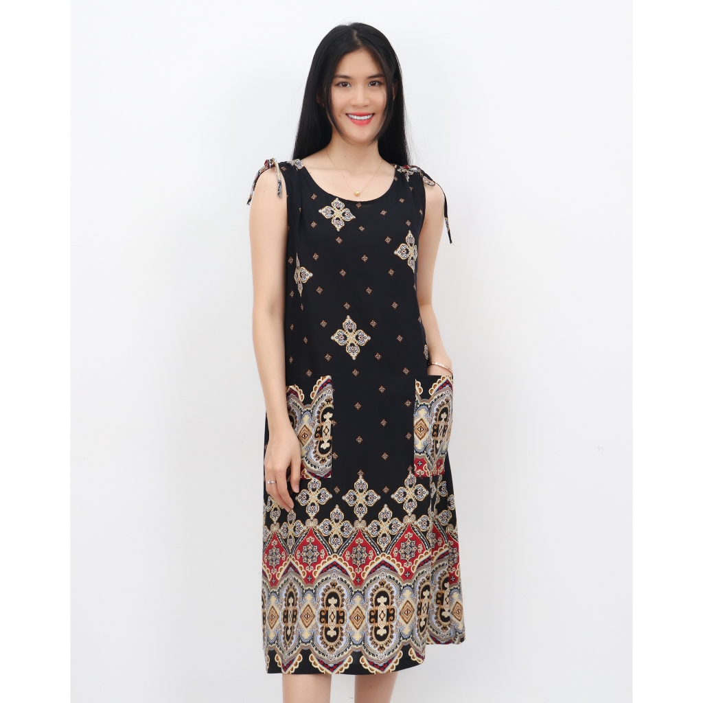 Đầm maxi mùa hè dáng suông bigsize lanh thái mát mịn AMYRA - Váy trung niên cho mẹ, bầu thoải mái mặc nhà thổ cẩm VA026