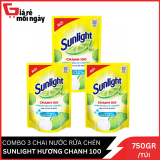 Combo 3 túi nước rửa chén sunlight chanh 100 túi 750gx3