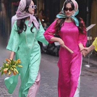 gấm suông xanh ngọc cô tròn