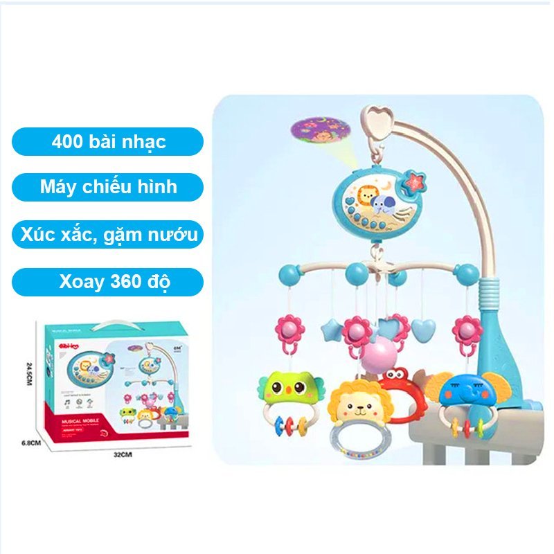 Đồ chơi treo nôi cũi xoay 360 có nhạc FREESHIP Kẹp kệ A có lục lạc, xúc xắc cho bé, kích thích thị giác cho Trẻ sơ sinh