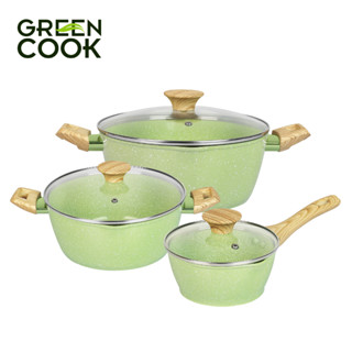 Bộ 3 nồi đúc men đá ceramic 10 lớp chống dính PFOA free, miệng rót Green Cook GCS231-18,20,24cm