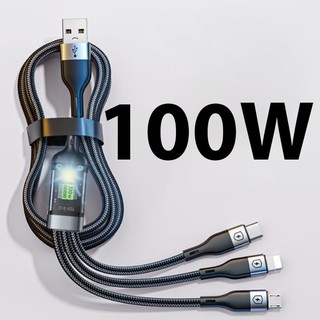 Dây cáp sạc điện thoại 3 đầu sạc nhanh 100w bọc dù chống đứt siêu bền