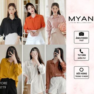 Áo sơ mi lụa nữ dáng rộng cổ đức đuôi tôm basic màu trơn trendy nhiều màu đủ size MYAN DESIGN Avn032427