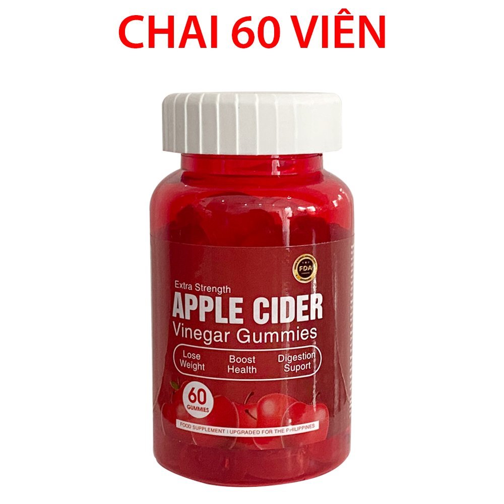 Viên kẹo giấm táo Apple Cider giúp đẹp da, giảm cân, tăng cường sức khỏe - Chai 60 viên