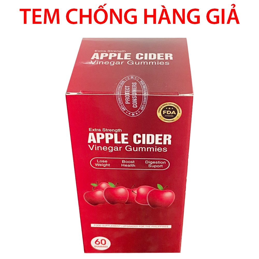 Viên kẹo giấm táo Apple Cider giúp đẹp da, giảm cân, tăng cường sức khỏe - Chai 60 viên