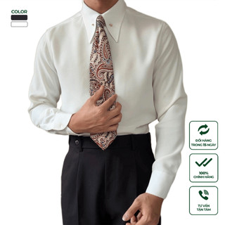  Áo Sơ Mi Nam Trắng Dài Tay Collar Bar/ Pin Công Sở Sang Trọng, Co Giãn Chống Nhăn, Slimfit Tôn Dáng, Thấm Hút