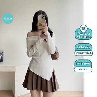 XẢ HÀNG Áo trễ vai dài tay, Áo kiểu trễ vai chất vải tăm thái Miho House