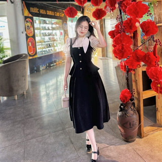Đầm váy công sở Holla váy hoa vai 2 tầng tay ngắn dáng xoè chữ A đi làm đi tiệc đi chơi