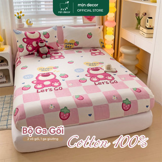 Bộ Ga Gối Cotton 100% Mịn Decor, Drap Nệm 2 Vỏ Gối Thấm Hút Mồ Hôi - Nhiều Hoạ Tiết, Hỗ Trợ Bo Chun Làm Phủ