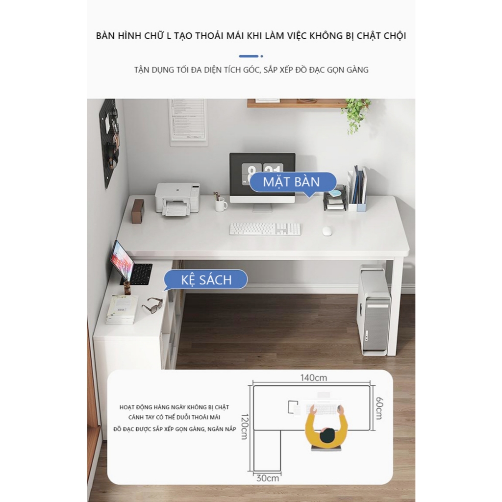 Bàn làm việc góc chữ L kết hợp tủ sách thông minh, tiết kiệm diện tích thương hiệu UNLIMI - GM131 | BigBuy360 - bigbuy360.vn
