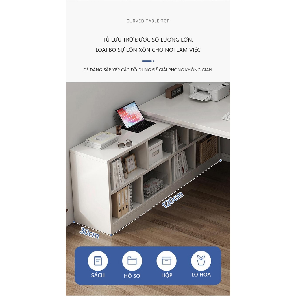 Bàn làm việc góc chữ L kết hợp tủ sách thông minh, tiết kiệm diện tích thương hiệu UNLIMI - GM131 | BigBuy360 - bigbuy360.vn