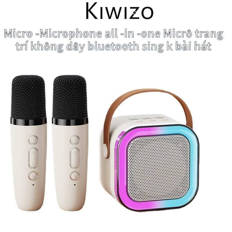 Đẩy liền vang tặng 2 mic，Loa Bluetooth, Loa Karaoke Mini K12 Sạc Pin Không Dây，Âm Thanh Hay