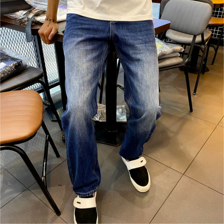 Quần Jean Quần Suông Nam Cao Cấp Màu Xanh Loang Đậm,Chất Liệu Vải Cotton,Kiểu Dáng Phong Cách Năng Động