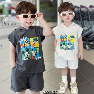 Bộ ba lỗ bé trai có mũ keep cool bernie - bộ cộc tay bé trai hoodie cho bé 9-23kg - 0224b16