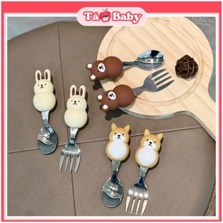 Set thìa đũa dĩa inox zazacus Hàn Quốc không rỉ cho bé trẻ ăn an toàn dễ thương THIA04