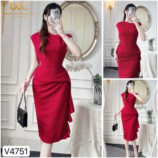 VÁY THIẾT KẾ DVC - V4751 - Váy đỏ body bèo eo cổ tròn, tay hến -  DỰ TIỆC, CÔNG SỞ, DẠO PHỐ