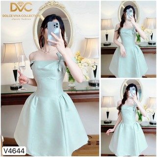 VÁY THIẾT KẾ DVC - V4644 - Váy xòe 2 dây xanh nơ vai, luồn tay -  DỰ TIỆC, CÔNG SỞ, DẠO PHỐ