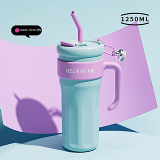 Ly giữ nhiệt NIUMI 1250ml 316 nắp xoay Belive me có ống hút