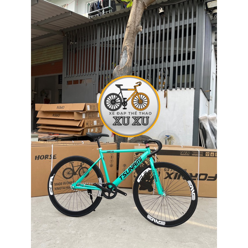 Xe đạp thể thao Single và Fixed gear màu xanh ngọc (tặng strap và đồ lắp)