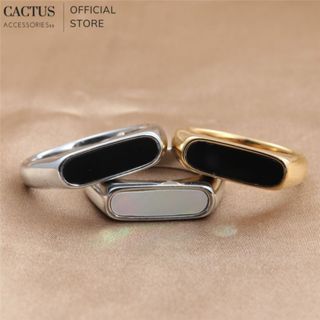 Nhẫn trơn mặt chữ nhật khảm xà cừ, thiết kế unisex, thép titan không gỉ - Cactus Accessoriess