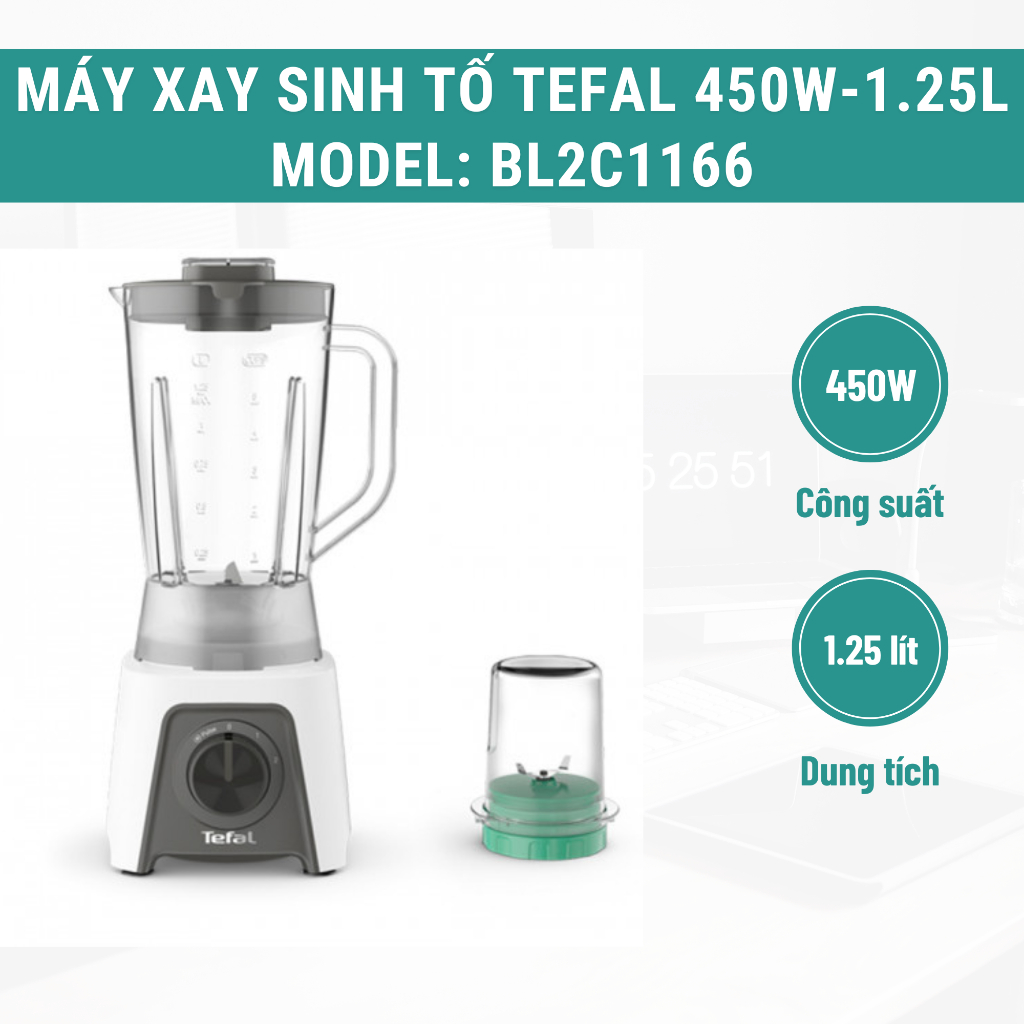[Xả kho] Máy Xay Sinh Tố Tefal BL2C1166 Công Suất Mạnh 450W Với Dung Tích Lớn 1.25L Lưỡi Dao Chắc Ch