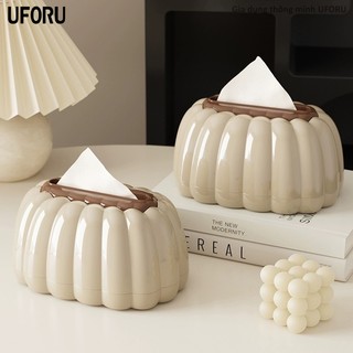 Hộp đựng khăn giấy hình quả bí ngô trang trí phòng khách bàn làm việc chất liệu nhựa PET cao cấp - UF638
