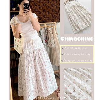  Chân váy midi dáng dài chân váy hoa nhí xòe dài chất cotton in họa tiết hoa nhí - ChingChing 