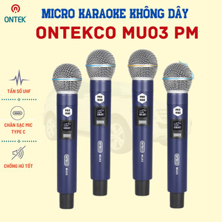 Bộ Micro không dây karaoke ONTEKCO MU03 PROMAX chuyên nghiệp Cục thu Mini kèm 4 tay Micro
