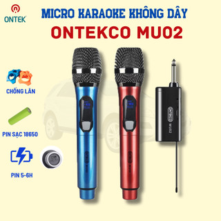 Bộ Micro Không dây ONTEKCO MU02 chính hãng xanh đỏ pin sạc Chuyên dụng hát Karaoke Loa kéo, Amply, âm thanh hay