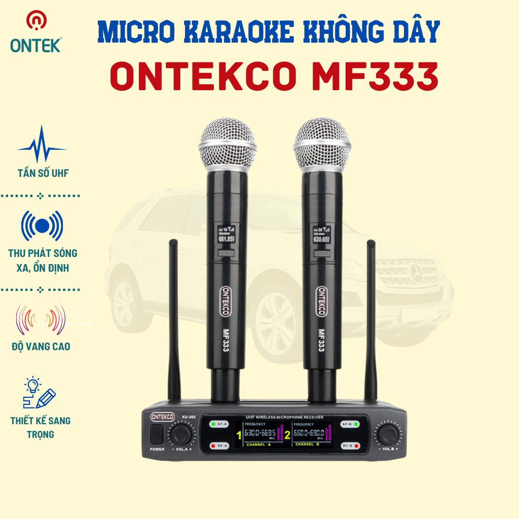 Micro Không dây Karaoke ONTEKCO MF333 Cao cấp, Dùng cho Amply gia đình, Loa kéo - Bảo hành Hãng 1 Đổi