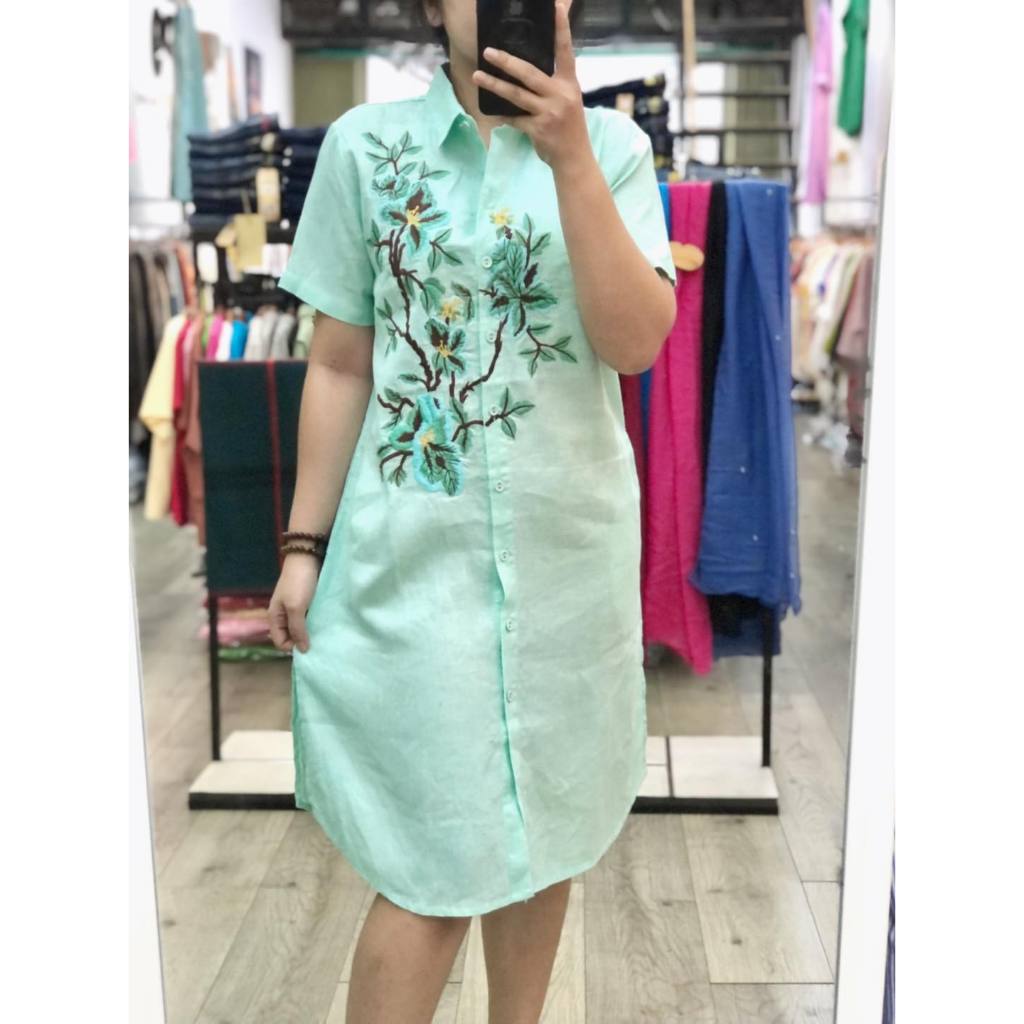 ĐẦM LINEN TƯNG PREMIUM CAO CẤP THÊU HOA HÀNG QUẢNG CHÂU, LINEN SHIRT DRESS