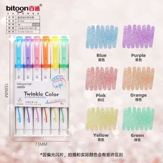 Bút nhớ dòng nhũ lấp lánh 6 màu Bitoon BT-9522