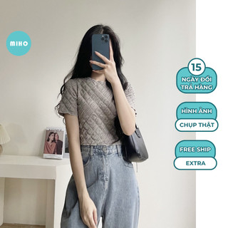 XẢ HÀNG Áo croptop xốp kẻ gân co dãn tốt Miho House