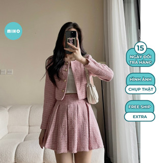 Set chân váy dạ, áo dạ tweed tiểu thư cạp cao Miho House