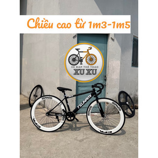  Xe đạp thể thao Single và Fixed gear size S màu đen 2 vành trắng 4 phân - Chiều cao 1m3-1m5  tặng strap đồ lắp  