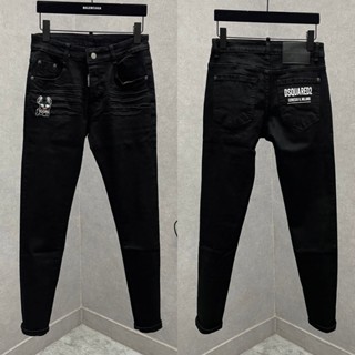Quần Jean Nam DSQ - ICON Thêu Hình Chú Cún Chất Liệu Dehim Màu Đen hot 2024
