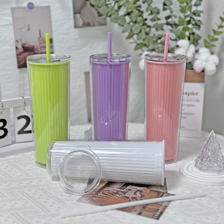 Ly uống nước hình trụ nhựa 2 lớp 720ml kèm ống hút và túi đựng tiện lợi, bình nước nhựa